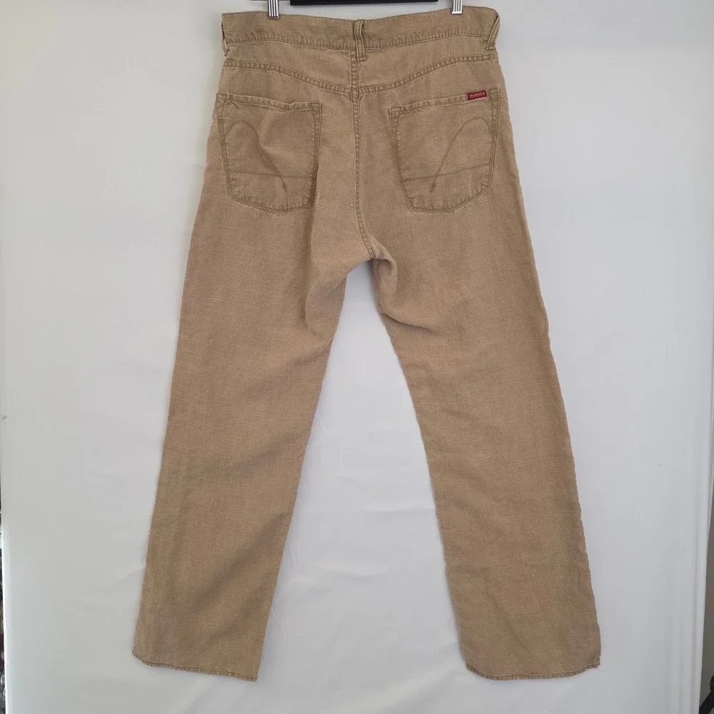 VTG Guess Jeans Mens 36x32 Tan 100% Linen Straight Leg Y2K Red Label 3-V-01